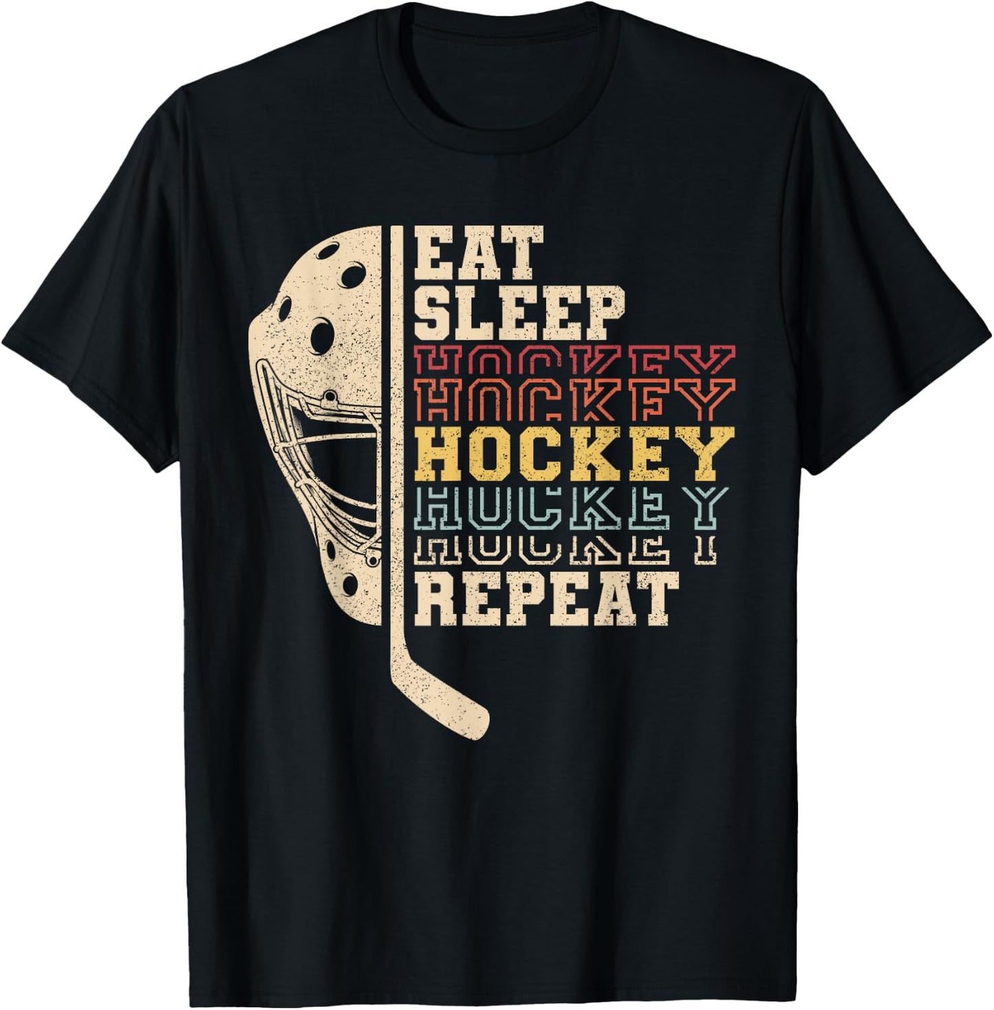 Eat Sleep Hockey Repeat Men Boys Kid Funny Ice Hockey Player T-Shirt - T-Shirt | Black