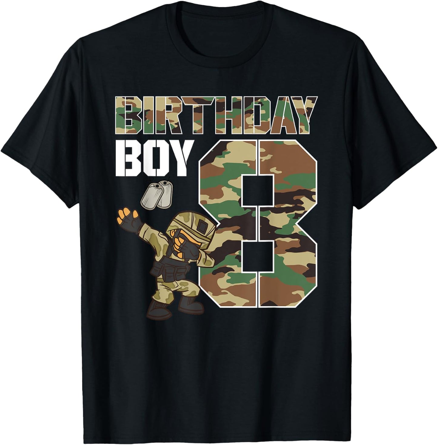 8 Year Old Boy Military Army 8th Birthday Boy T-Shirt - T-Shirt | Black