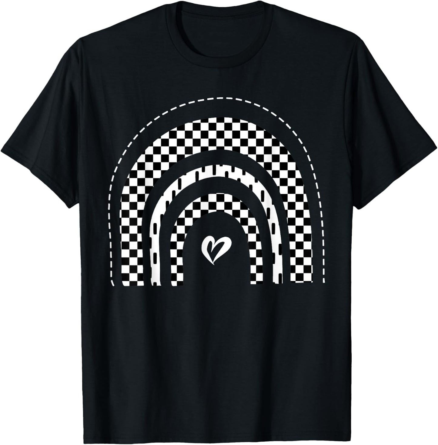 Checkered Rainbow Black White Racing Checkerboard Graphic T-Shirt - T-Shirt | Black