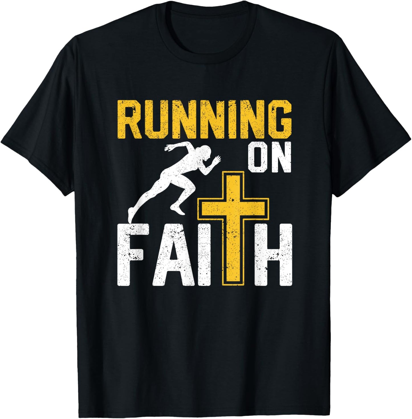 Funny Christian Workout Runner Religious Running On Faith T-Shirt - T-Shirt | Black