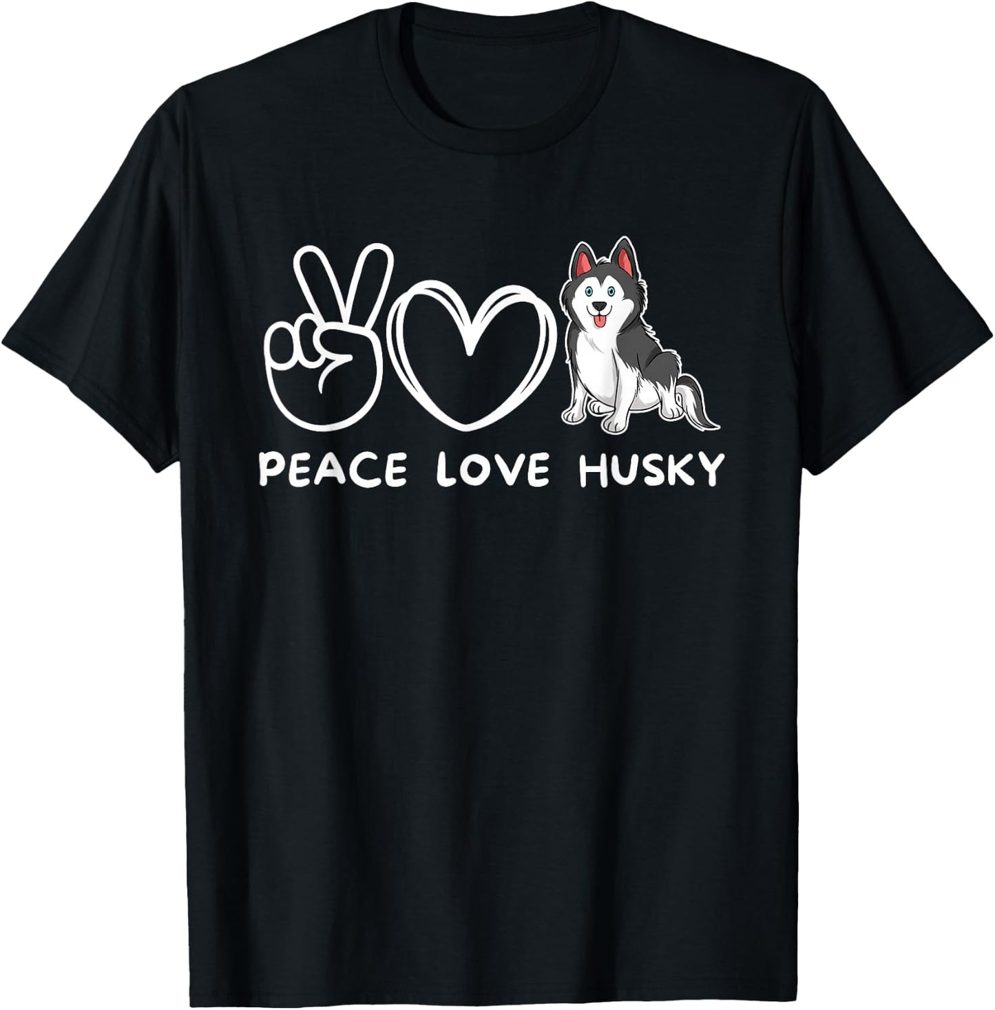 Peace, Love Husky Retro Husky Dog Lover T-Shirt - T-Shirt | Black
