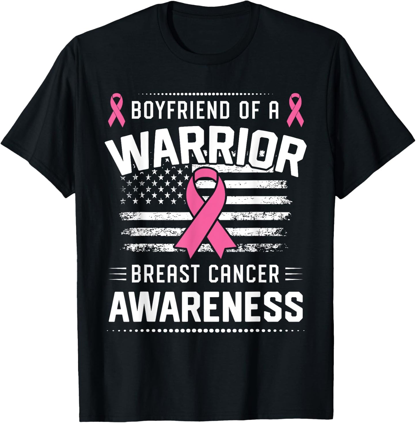 Boyfriend Of A Warrior Breast Cancer Awareness Boyfriend T-Shirt - T-Shirt | Black