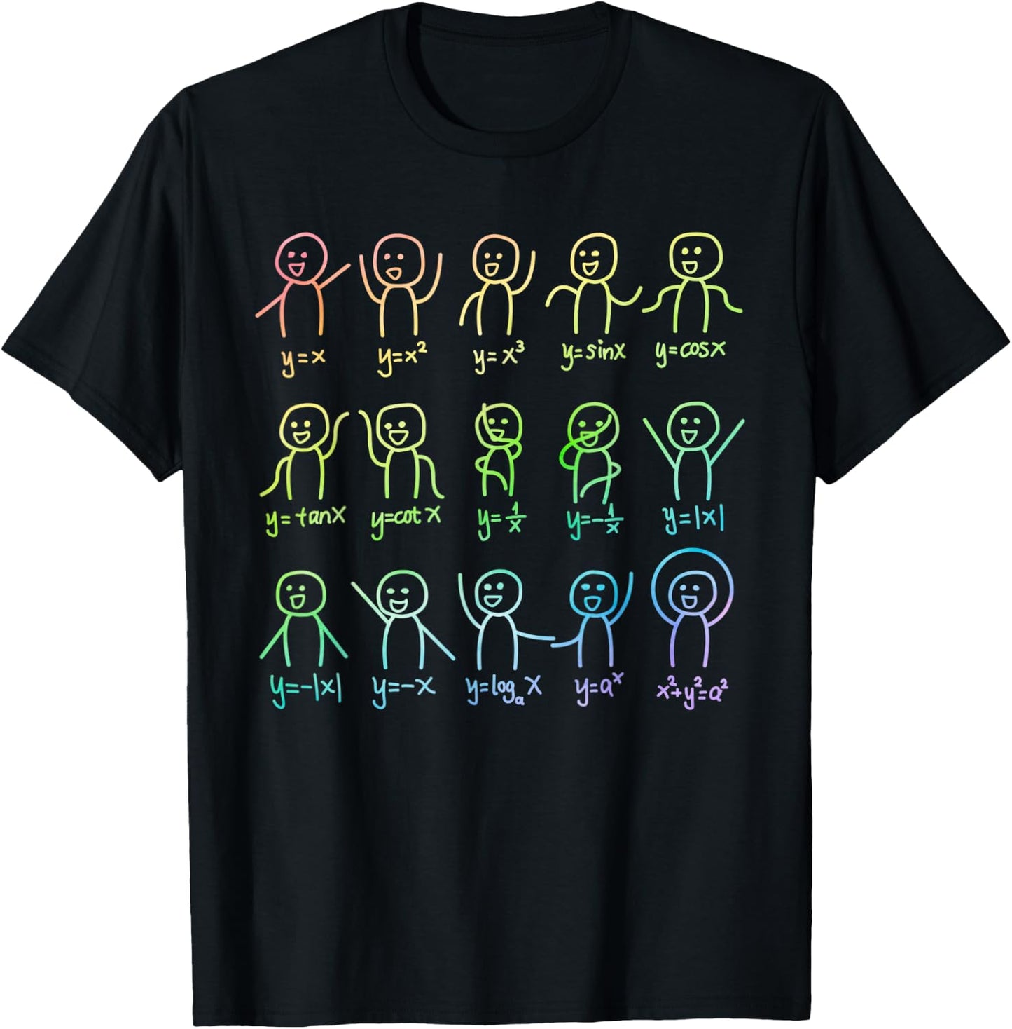 Algebra Dance Stick Figure with Mathematical Graphs T-Shirt - T-Shirt | Black