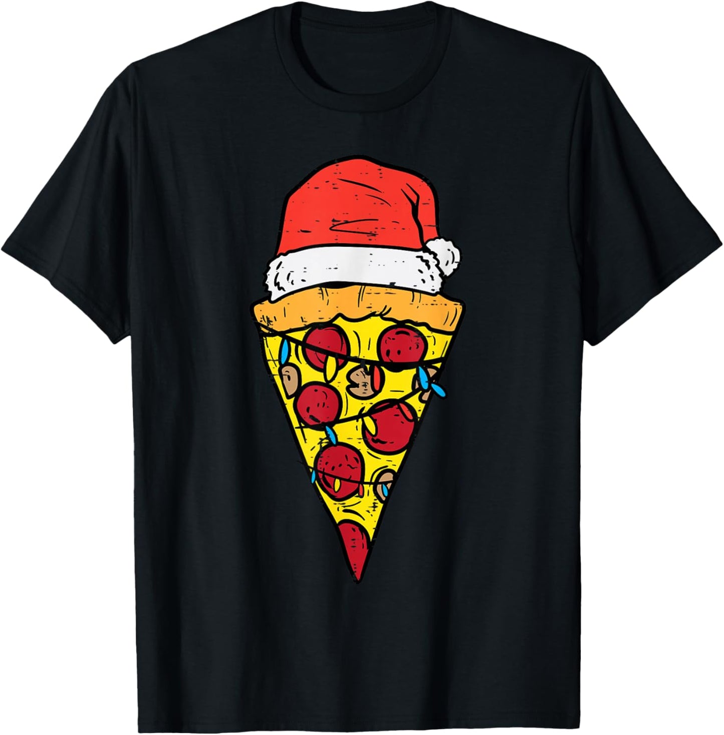 Christmas Pizza Slice Santa Funny Xmas Food Men Women Kids T-Shirt - T-Shirt | Black