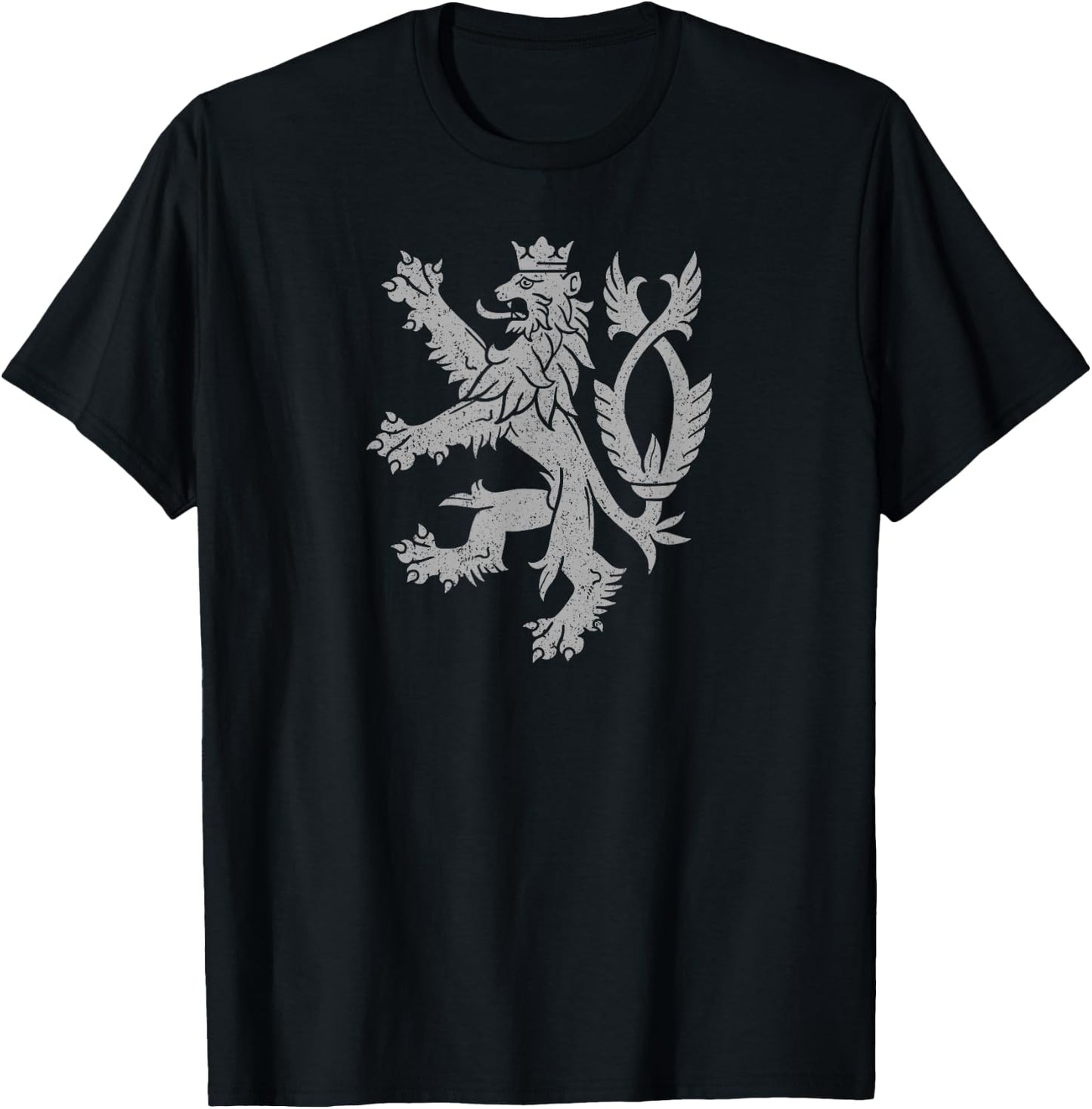 Czech Republic ARMS Double-Tailed Lion Flag Gray T-Shirt - T-Shirt | Black