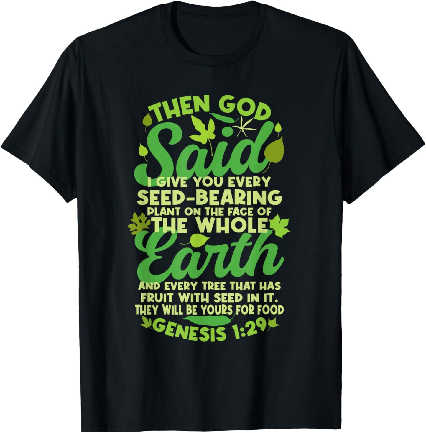 Genesis 1:29 Plant Based Diet Vegan Vegetarian Bible Verse T-Shirt - T-Shirt | Black
