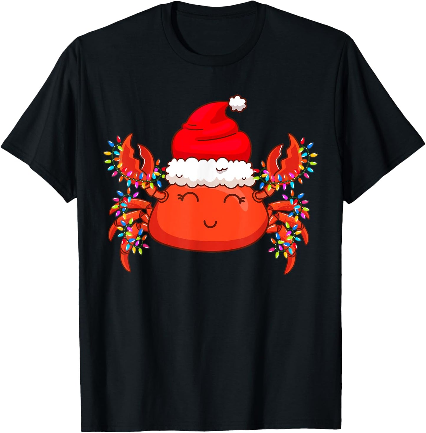 Christmas Lights Crab Wearing Xmas Hat - Cute Crab Lover T-Shirt - T-Shirt | Black