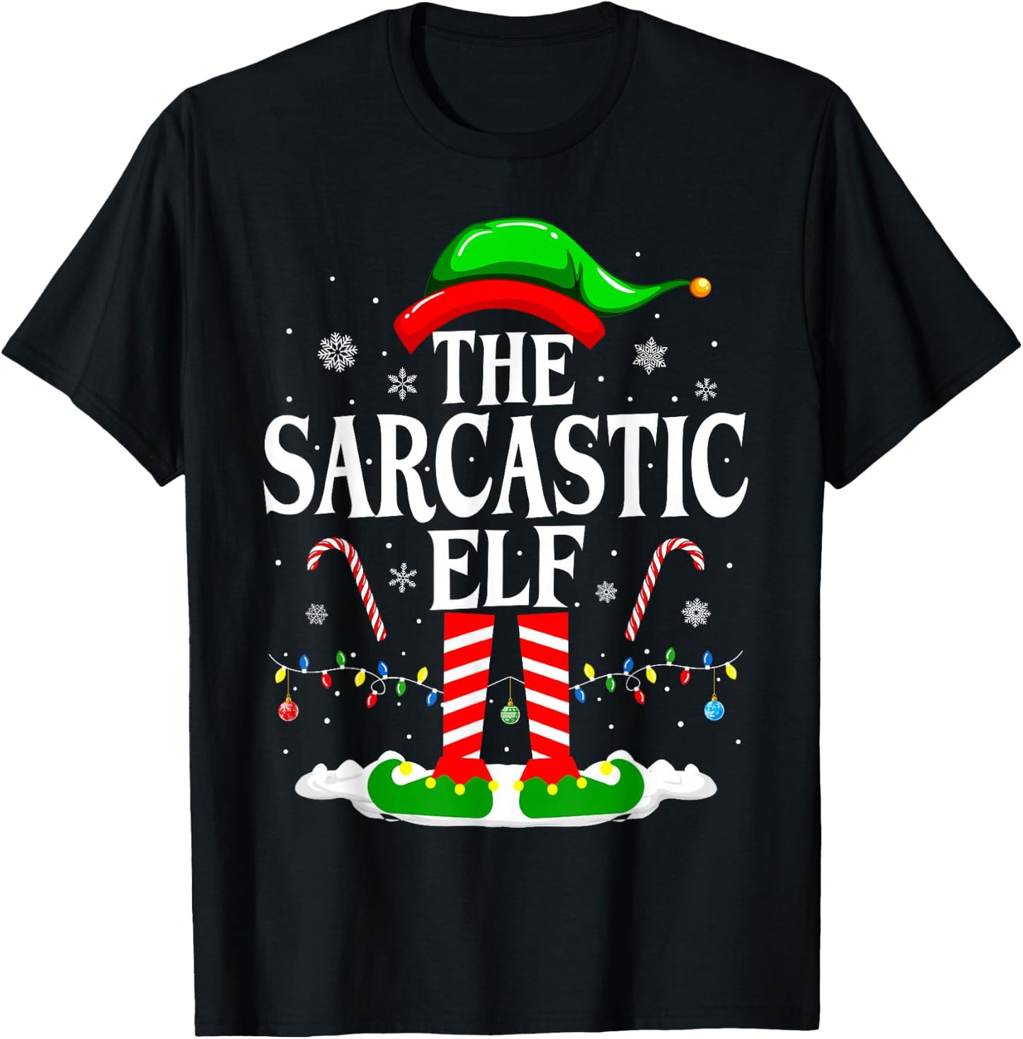 The Sarcastic Elf Xmas Funny Matching Family Group Christmas T-Shirt - T-Shirt | Black