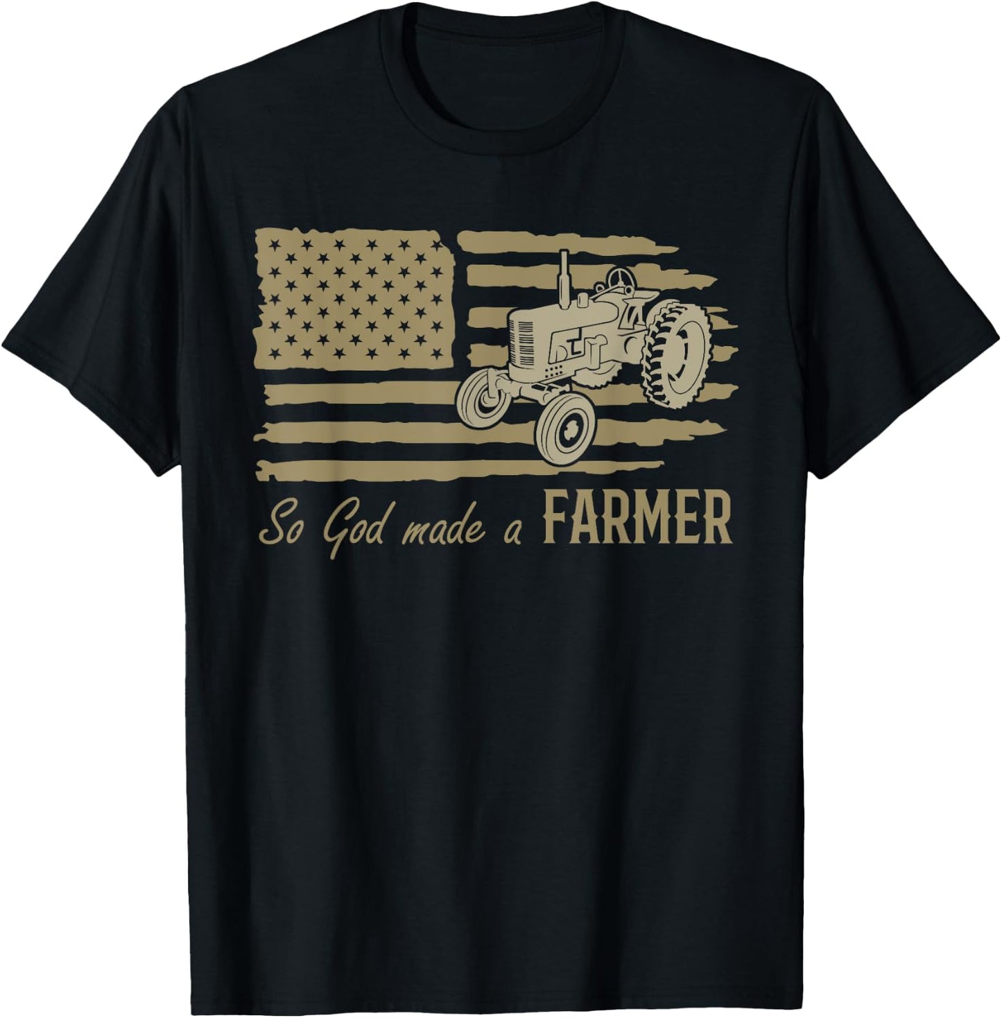 USA Patriotic American Flag Tractor So God Made A Farmer T-Shirt - T-Shirt | Black