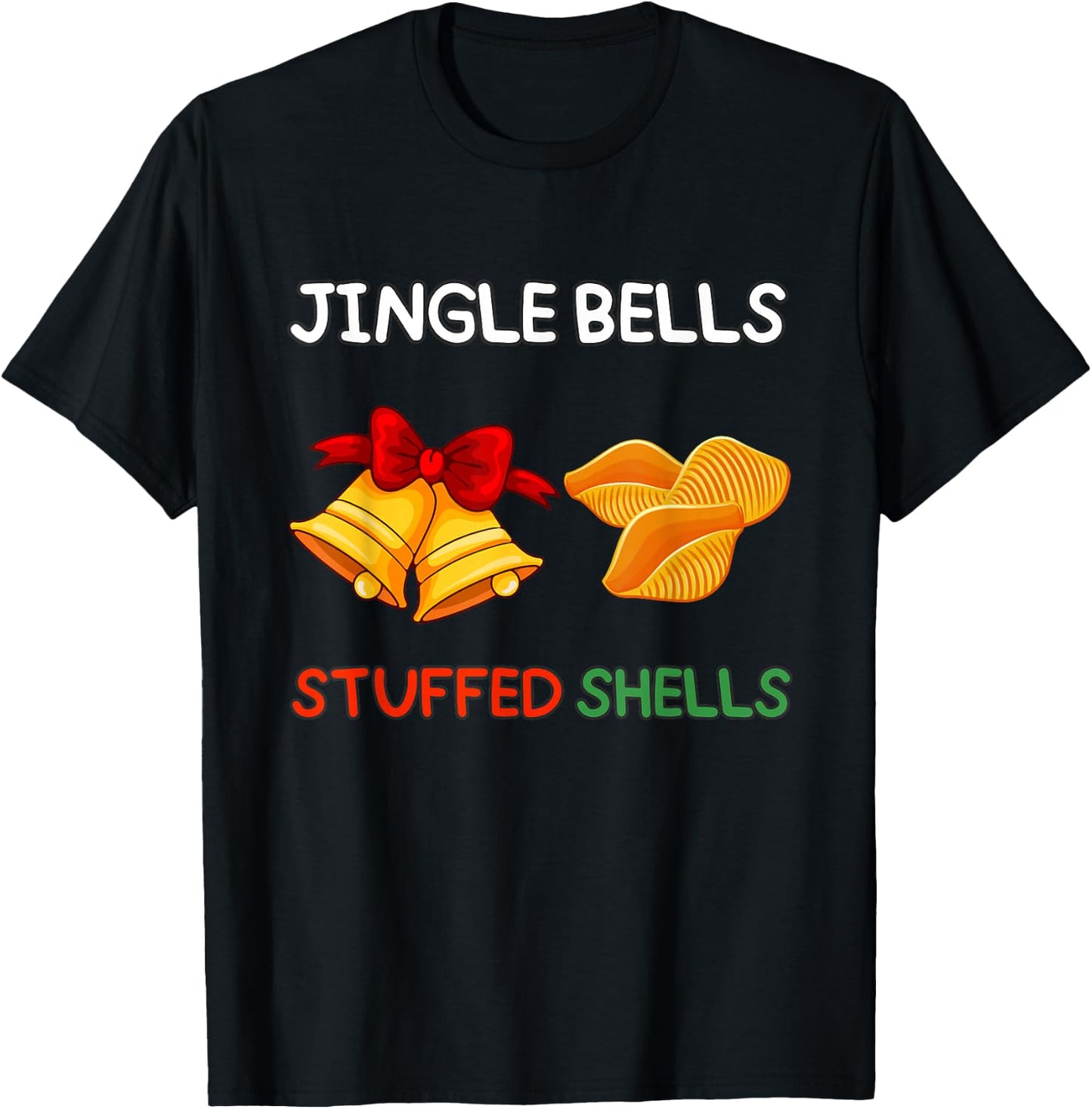 Jingle Bells Stuffed Shells Christmas Cute Funny Pasta T-Shirt - T-Shirt | Black