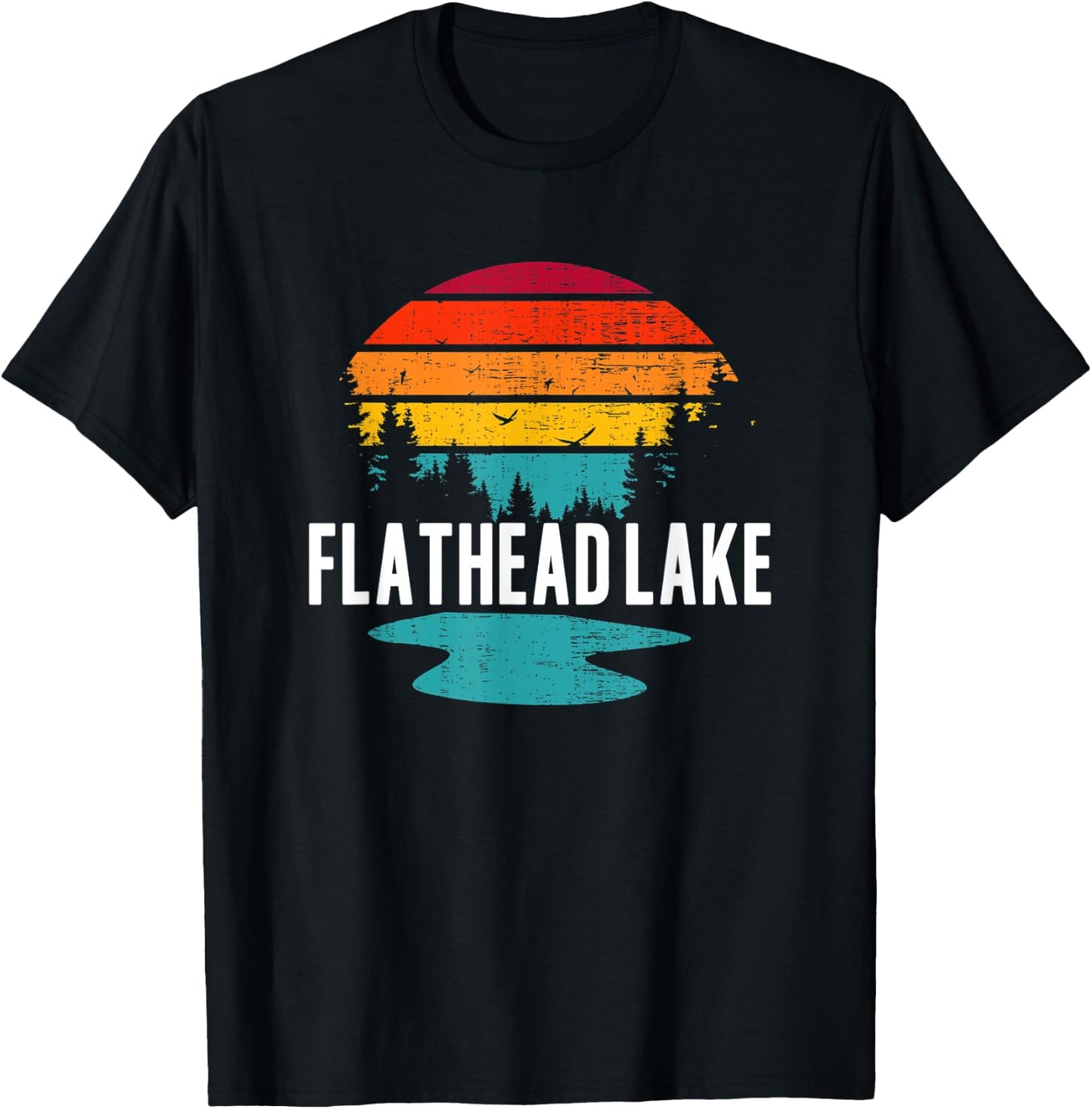 Flathead Lake Montana Fishing Vacation Vintage Sunset T-Shirt - T-Shirt | Black