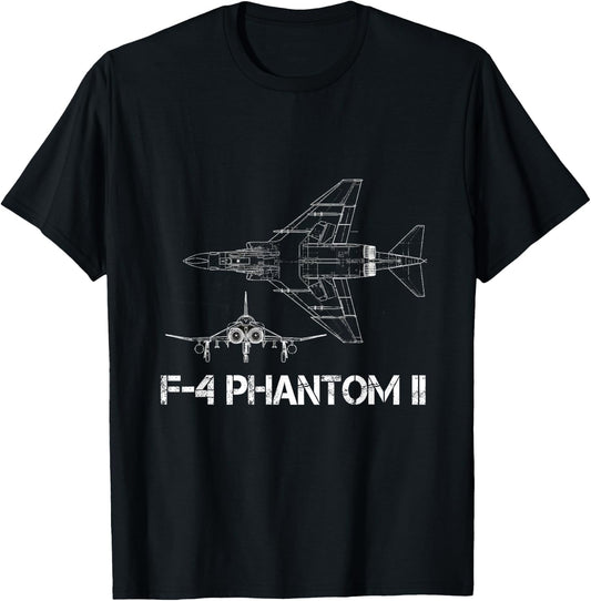 McDonnell Douglas F-4 Phantom II Blueprint Aircraft T-Shirt - T-Shirt | Black