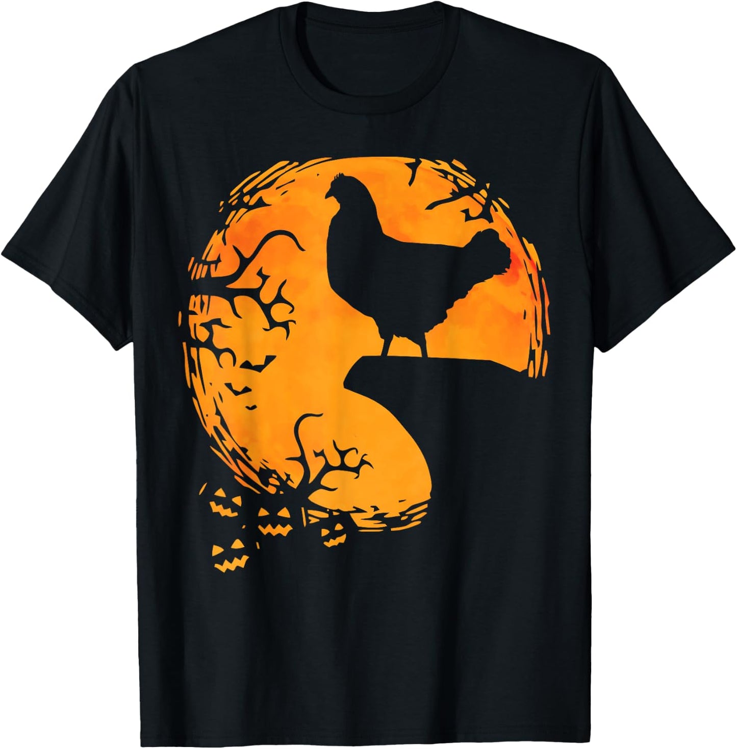 Funny Chicken Halloween Moon Silhouette Spooky Chicken Lover T-Shirt - T-Shirt | Black