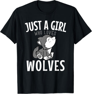 Just A Girl Who Loves Wolves Funny Wolf Doglike Lover Outfit T-Shirt - T-Shirt | Black