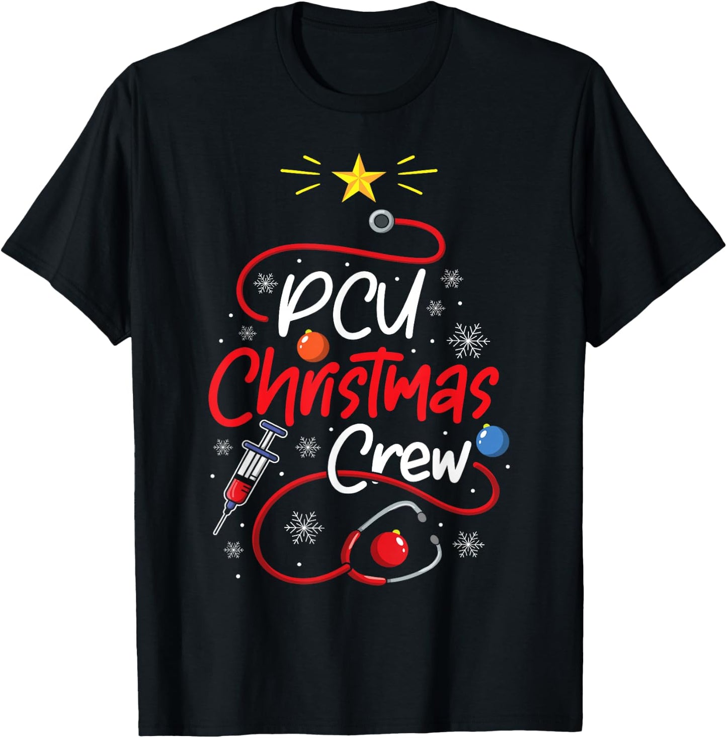 Nurse PCU Christmas Crew Nursing Christmas lights T-Shirt - T-Shirt | Black