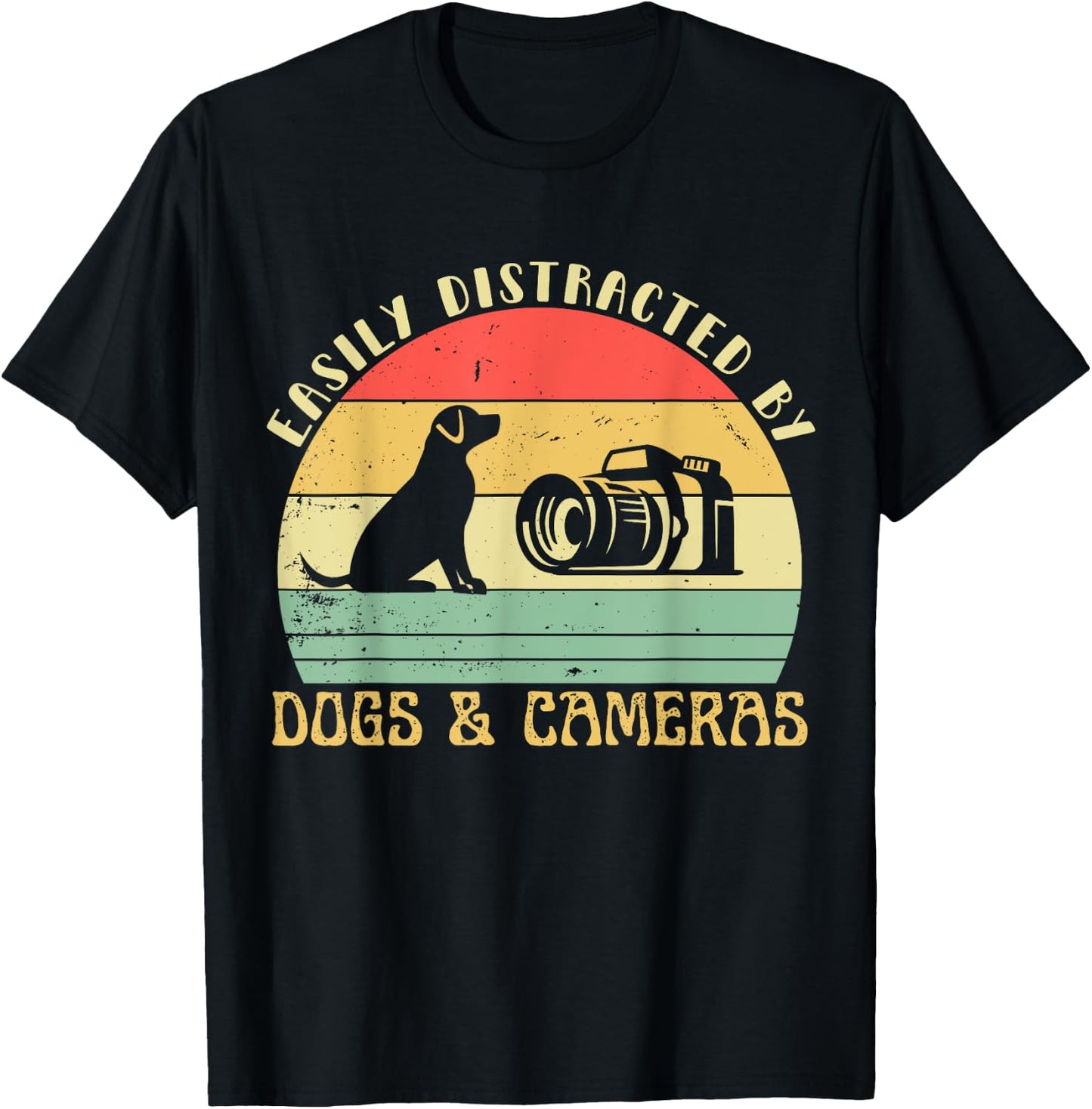 Easily Distracted By Cameras & Dogs Retro Funny Photographer T-Shirt - T-Shirt | Black
