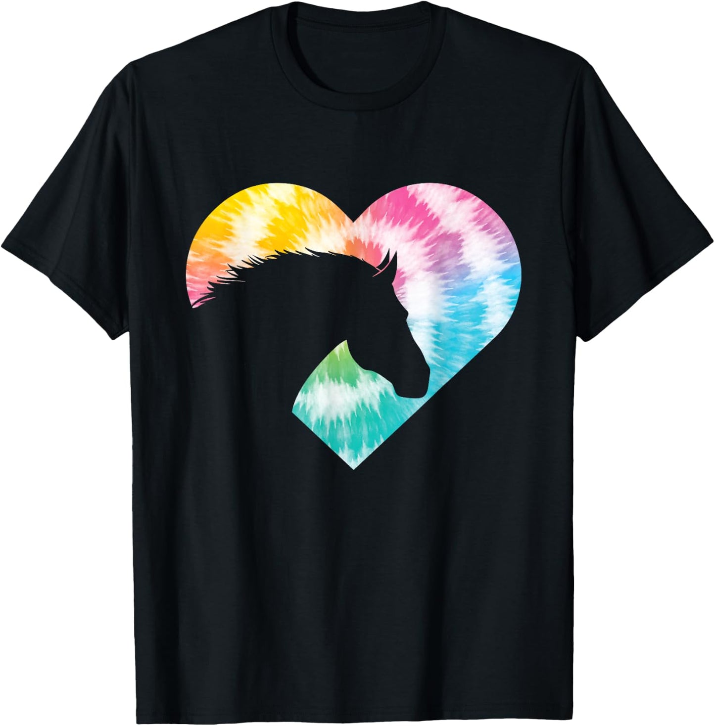 Tie Dye Horse Heart Shaped - Animal Lover Horseback Rider T-Shirt - T-Shirt | Black