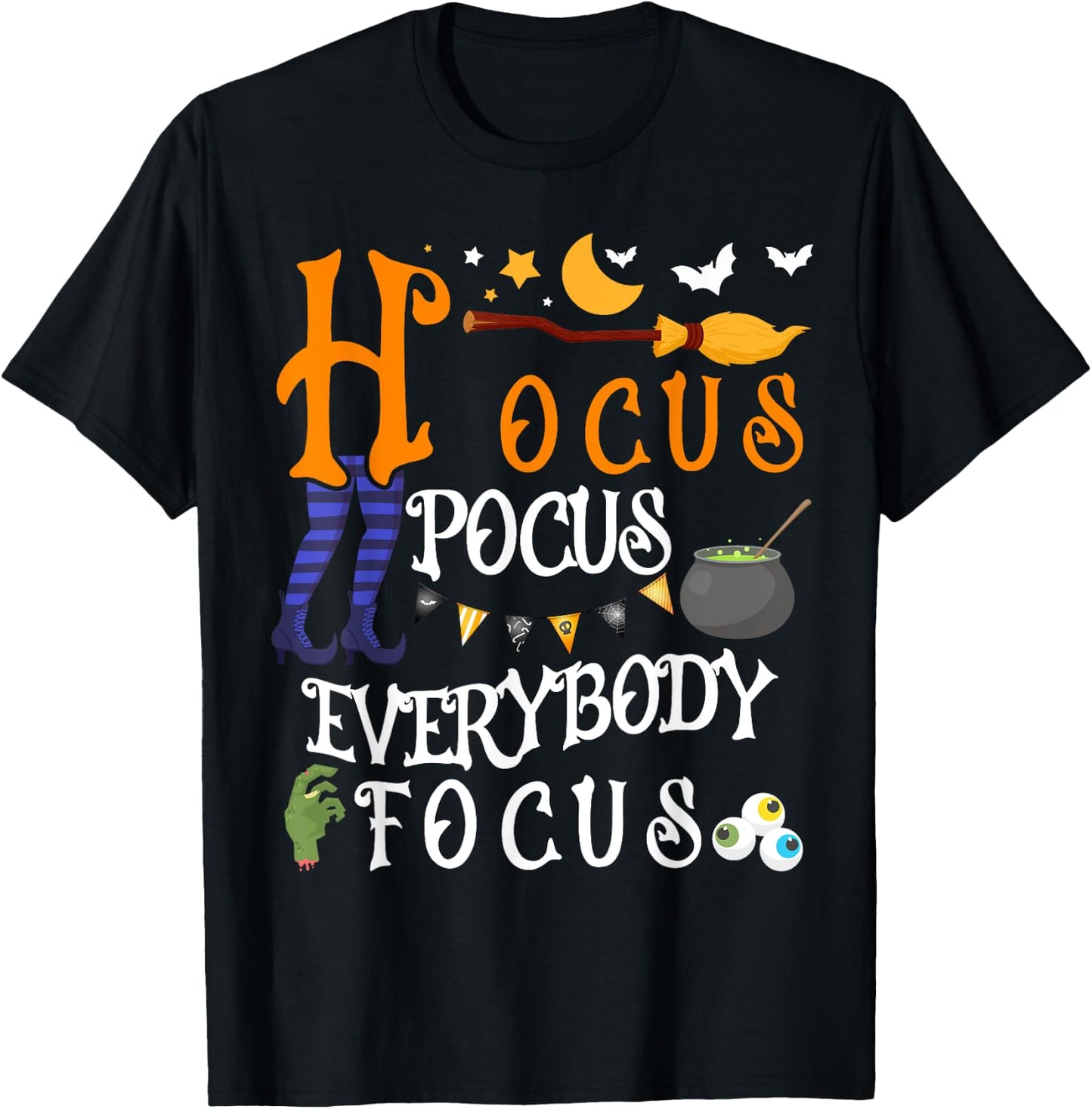 Hocus Pocus Everybody Focus Pumpkin Moon Funny Focus T-Shirt - T-Shirt | Black