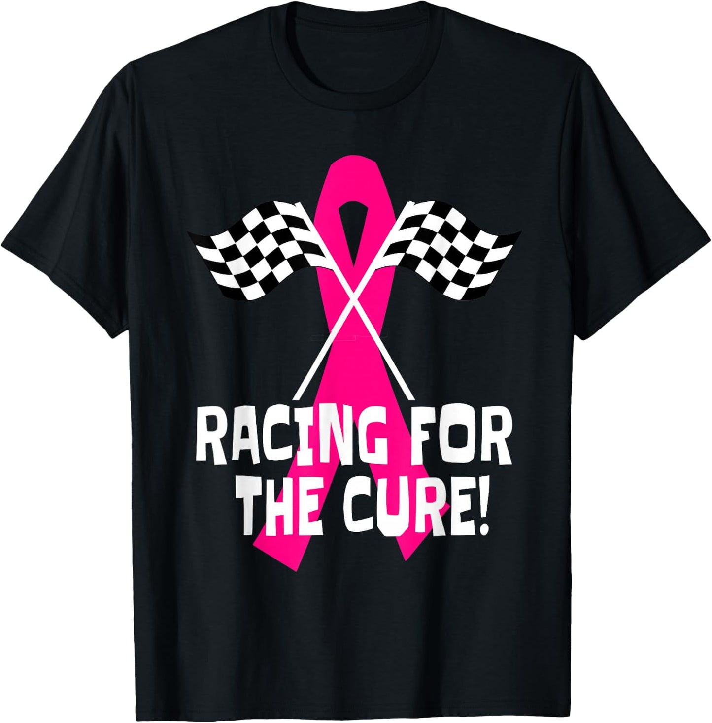 Car Races Racing For a Cure Pink Ribbon Breast Cancer T-Shirt - T-Shirt | Black