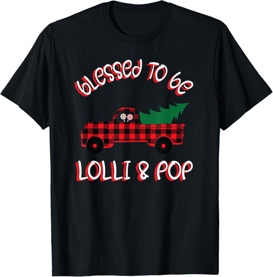Lolli & Pop Christmas Pajamas Shirt Gift Truck Tree Lollypop T-Shirt - T-Shirt | Black