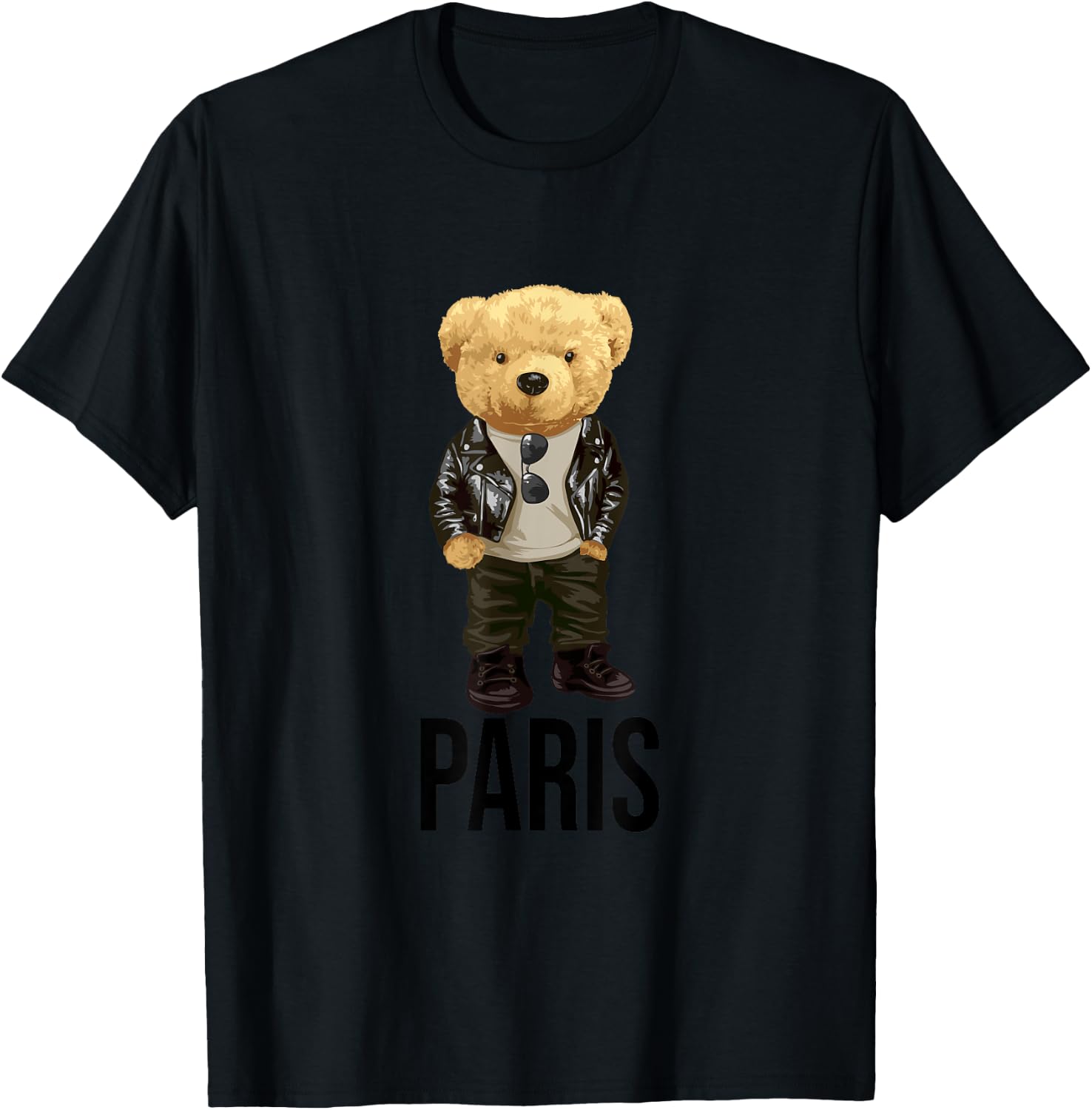 Cool Teddy Bear in Paris France Illustration Graphic Designs T-Shirt - T-Shirt | Black