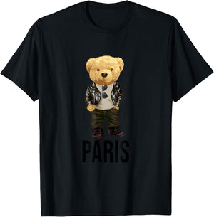 Cool Teddy Bear in Paris France Illustration Graphic Designs T-Shirt - T-Shirt | Black