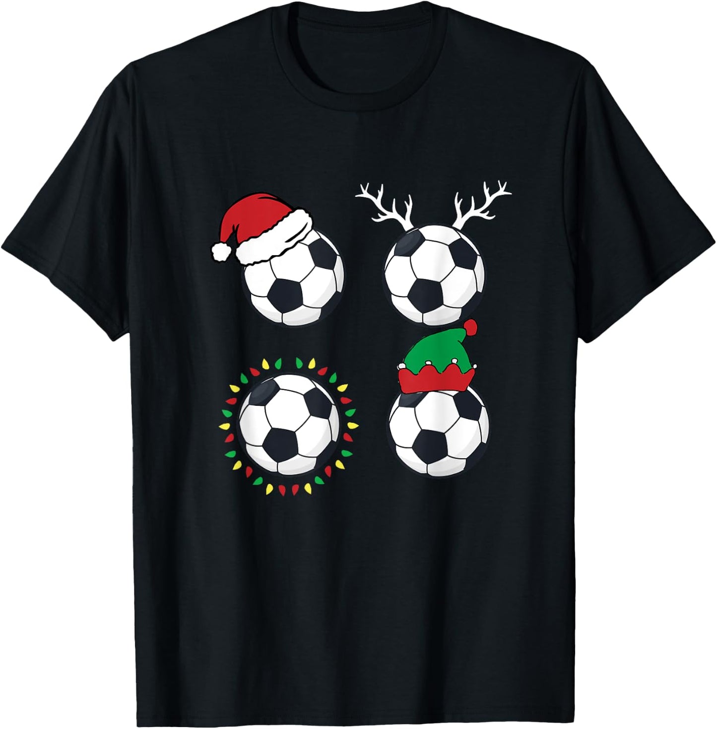 Soccer Ball Santa Hat Elf Reindeer Christmas Pajama X-Mas T-Shirt - T-Shirt | Black