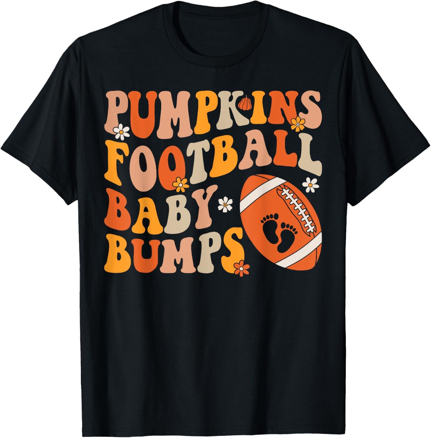 Pumpkins Football Baby Bumps Pregnancy Announcement Fall T-Shirt - T-Shirt | Black