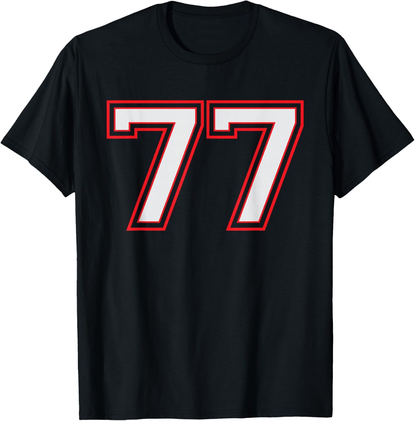 Red Number 77 Sports Player Jersey Fun Game Winner #77 Lucky T-Shirt - T-Shirt | Black