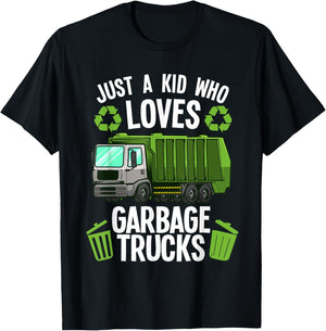 Funny Garbage Truck Art Boys Girls Kids Toddler Trash Truck T-Shirt - T-Shirt | Black