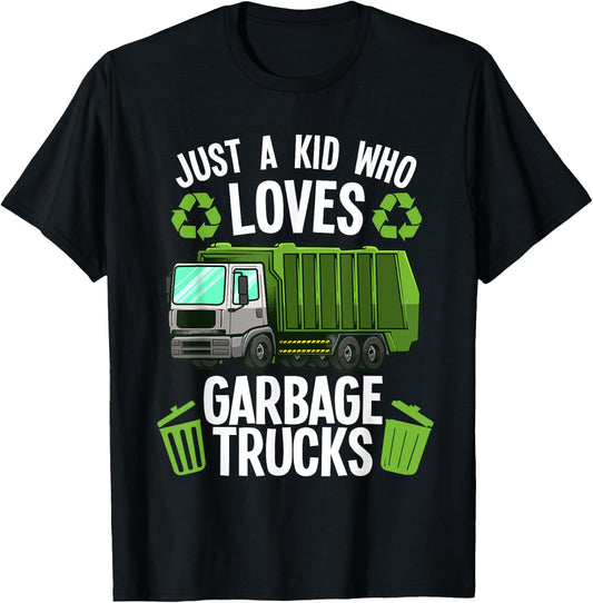 Funny Garbage Truck Art Boys Girls Kids Toddler Trash Truck T-Shirt - T-Shirt | Black