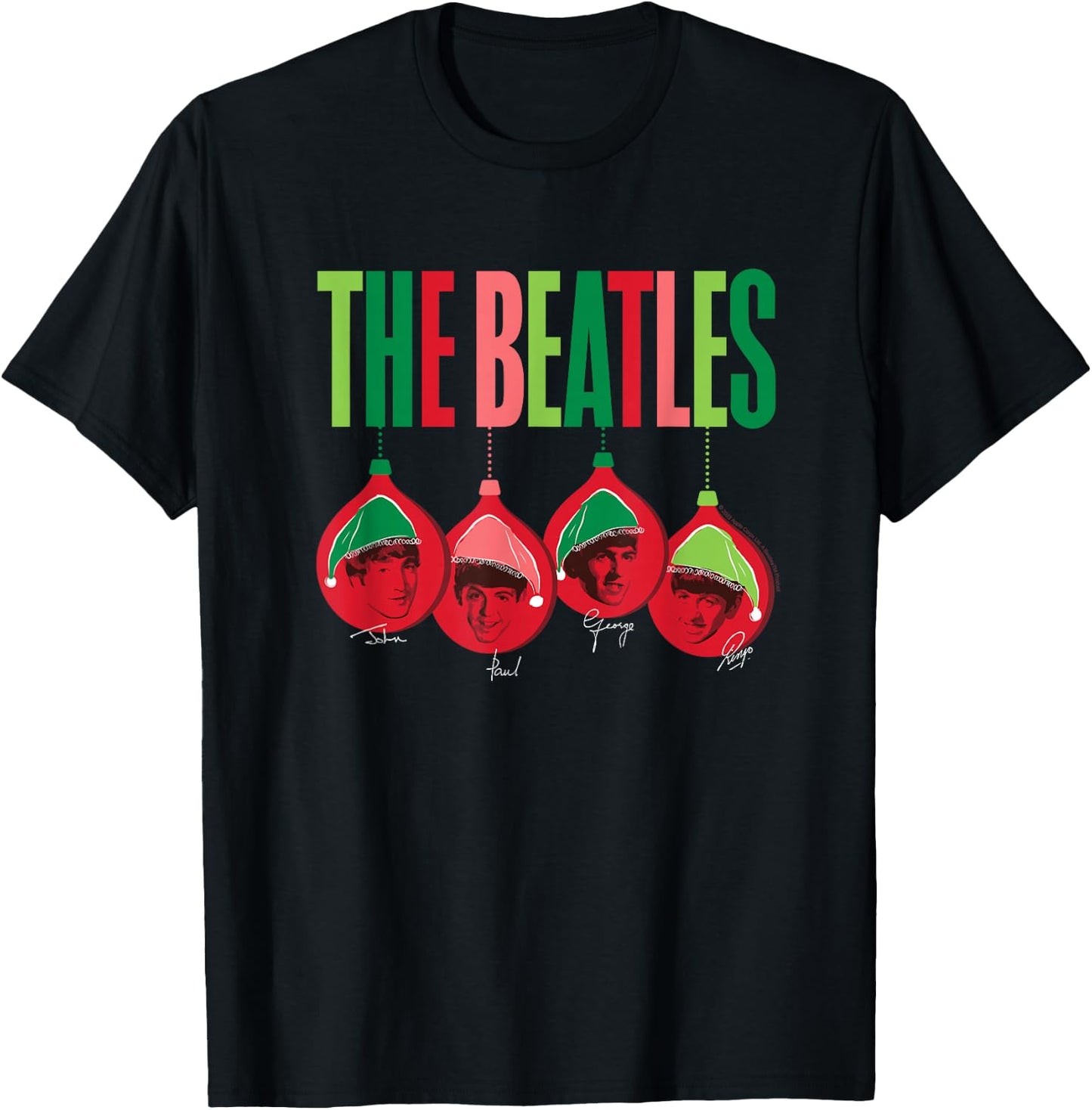 The Beatles - Christmas Santa Ornaments with Band Members T-Shirt - T-Shirt | Black