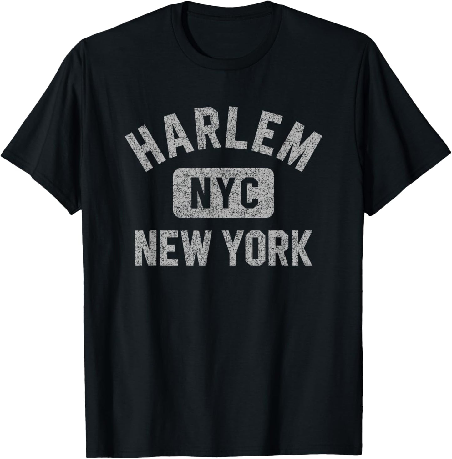 Harlem New York NYC Gym Style Distressed Gray Print T-Shirt - T-Shirt | Black