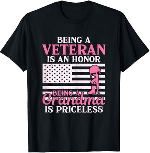 Being a Veteran is An Honor Female Veteran Grandma Military T-Shirt - T-Shirt | Black