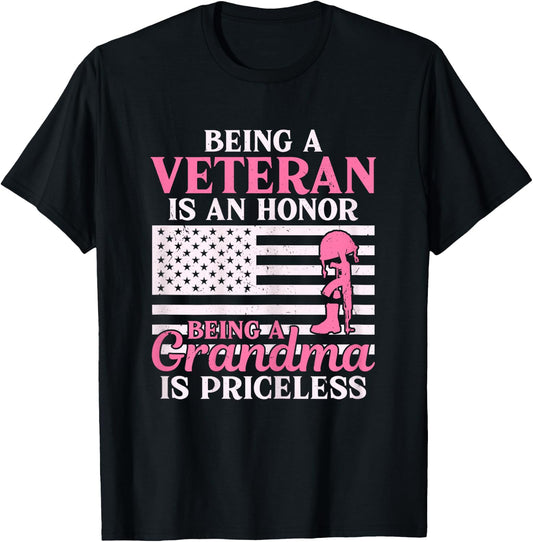 Being a Veteran is An Honor Female Veteran Grandma Military T-Shirt - T-Shirt | Black