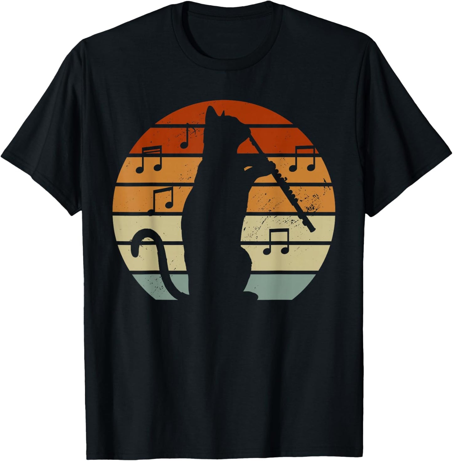 Cat Lover Playing Flute Player Expert Musician Music T-Shirt - T-Shirt | Black