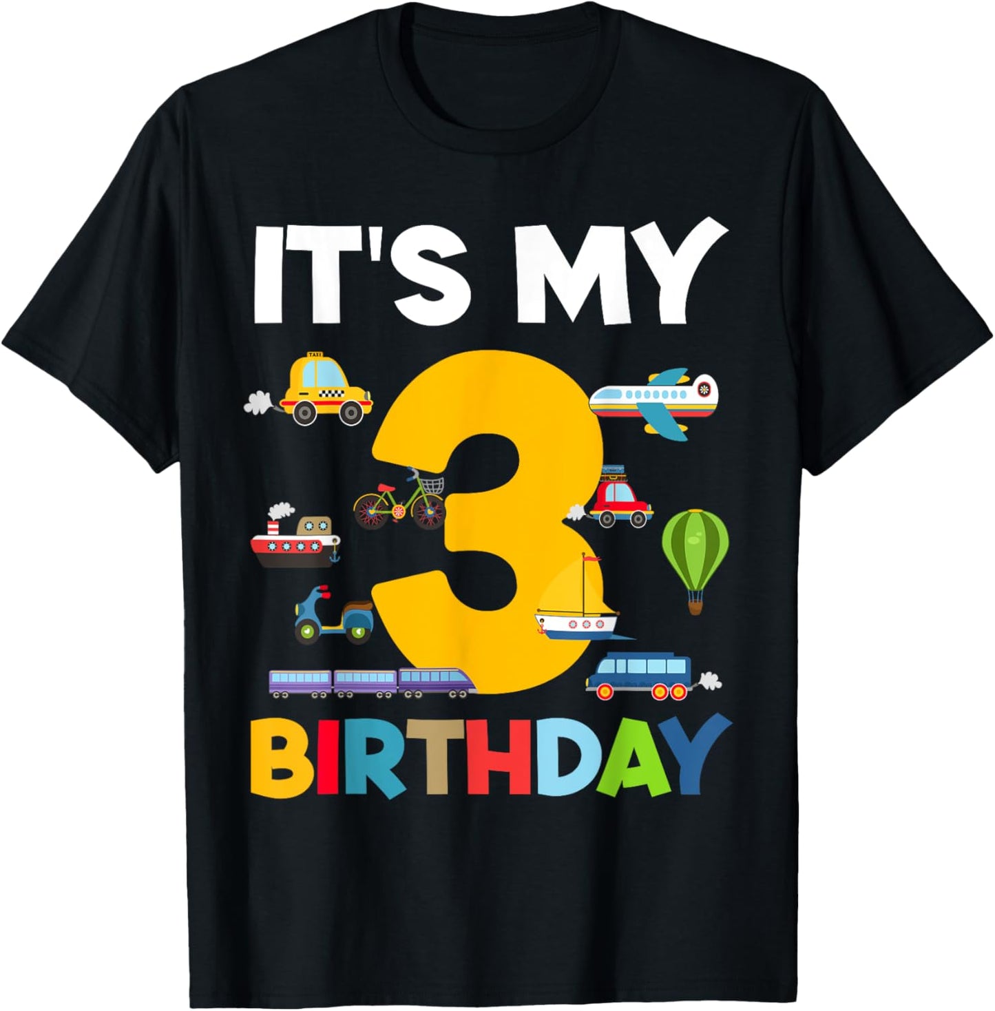 3rd Birthday Transportation Toddler Boy kid 3 Years Birthday T-Shirt - T-Shirt | Black