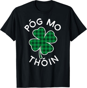 Pog Mo Thoin Plaid Lucky Clover St. Patrick's Day T-Shirt - T-Shirt | Black