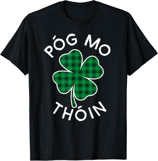 Pog Mo Thoin Plaid Lucky Clover St. Patrick's Day T-Shirt - T-Shirt | Black
