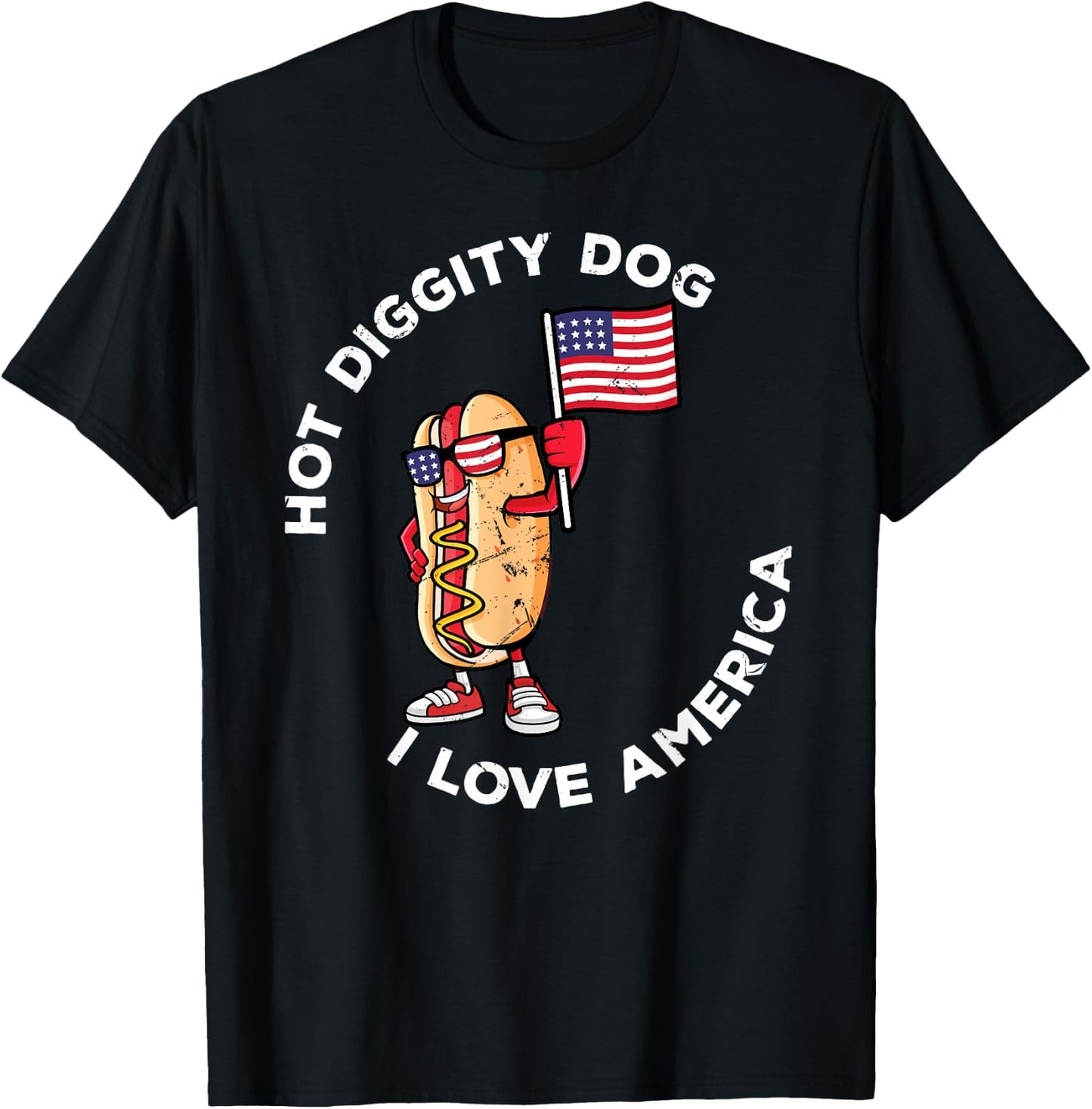 Hot Diggity Dog July 4th America Patriotic Picnic USA Funny T-Shirt - T-Shirt | Black