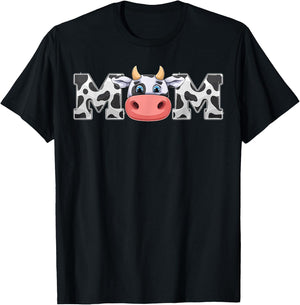 Mom Cow Print Cowboy Animal Pattern Farmer Cow Mother Mom T-Shirt - T-Shirt | Black