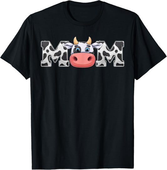 Mom Cow Print Cowboy Animal Pattern Farmer Cow Mother Mom T-Shirt - T-Shirt | Black