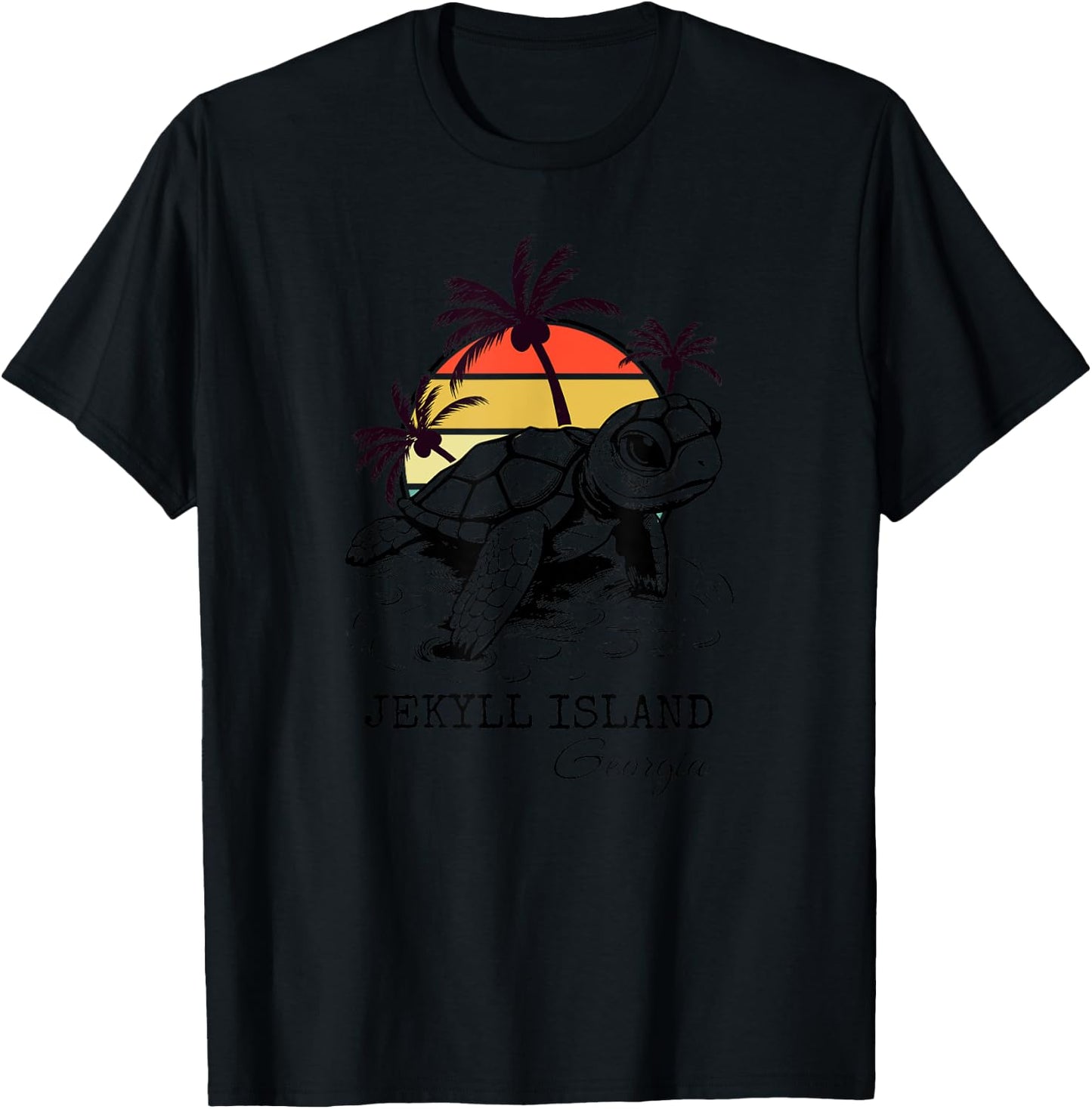 Jekyll Island Georgia Sea Turtle Preserve 70s Retro Style T-Shirt - T-Shirt | Black