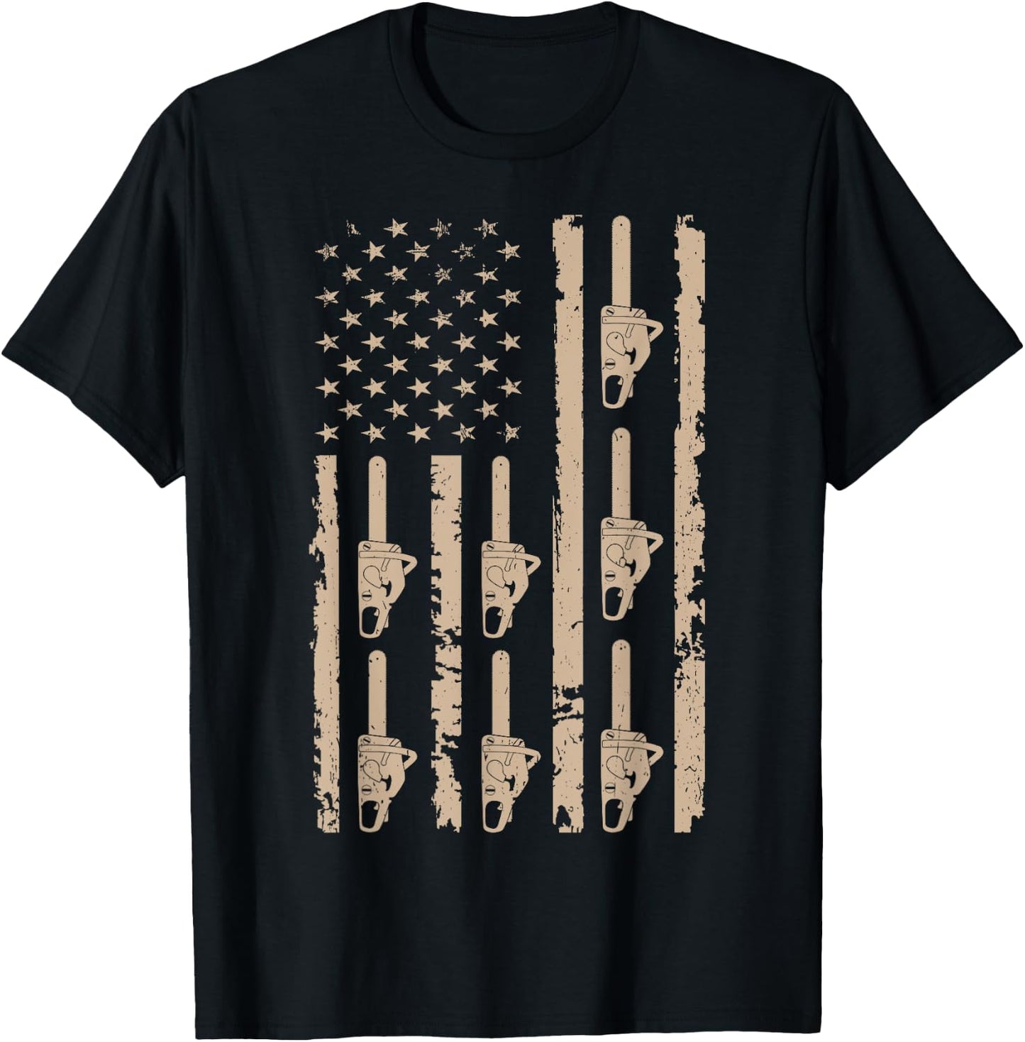 Lumberjack Chopping Woods Logger Lumber USA Flag Chainsaw Kids Men T-Shirt - T-Shirt | Black