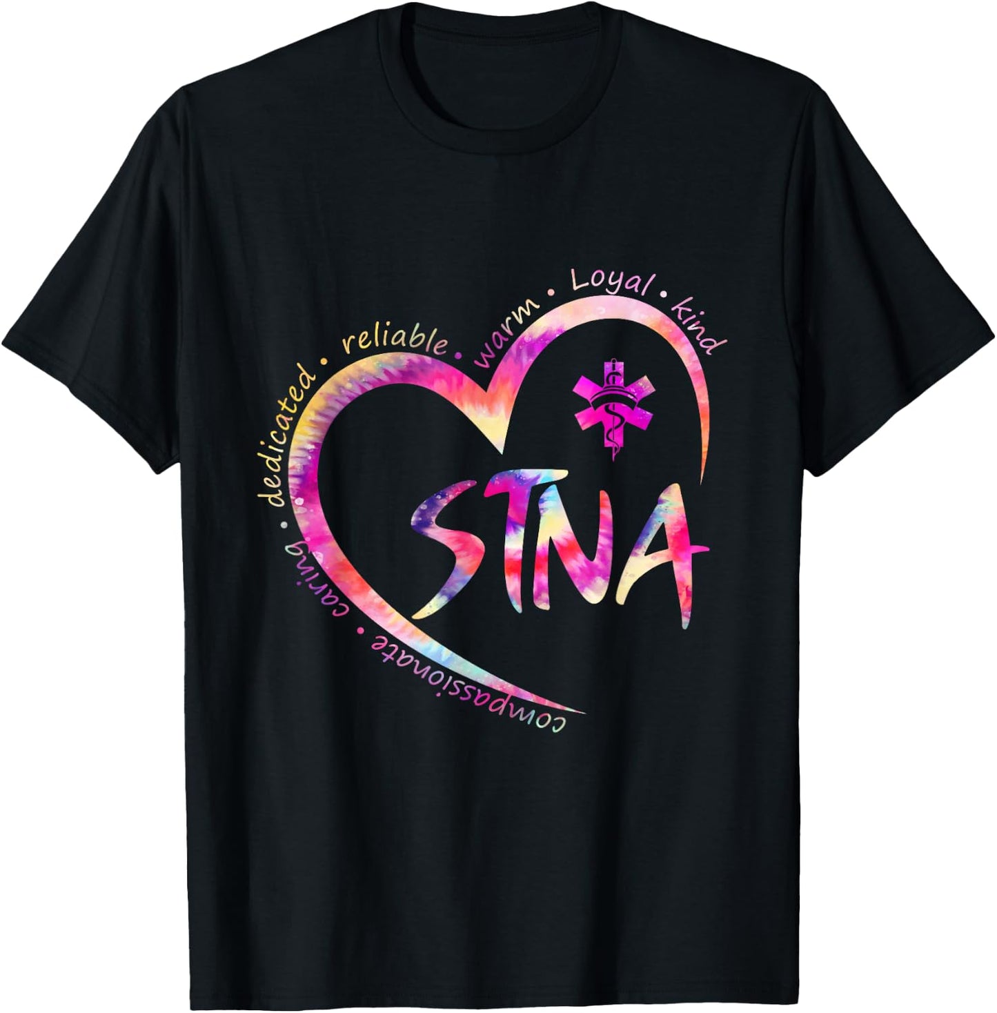 Tie Dye Nurse Stna Life Sunflowers Heart Nursing Assistant T-Shirt - T-Shirt | Black