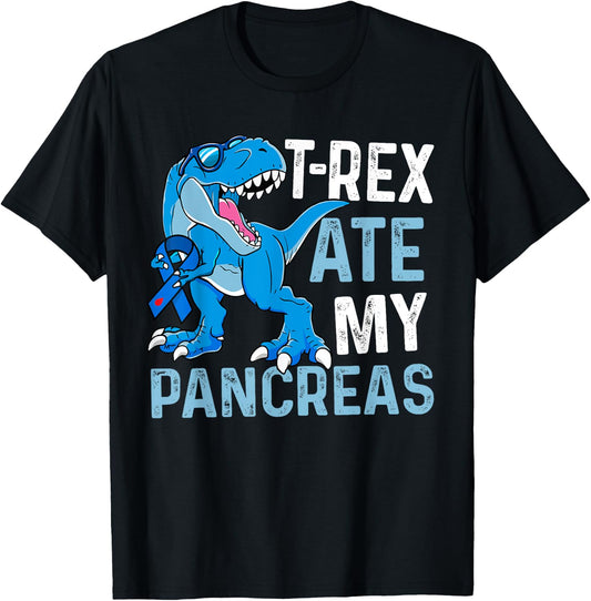 T-Rex Ate My Pancreas Funny Diabetes Awareness Boys Dinosaur T-Shirt - T-Shirt | Black