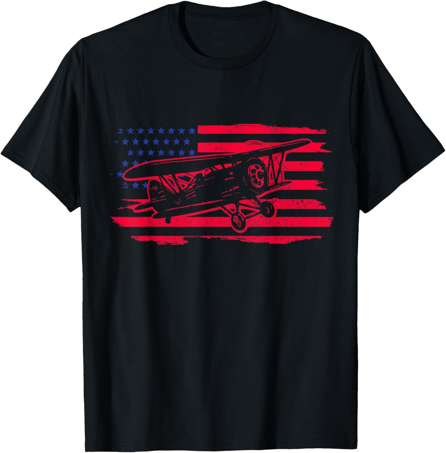 Airplane Pilot Vintage Flag Double Decker Aviation T-Shirt - T-Shirt | Black