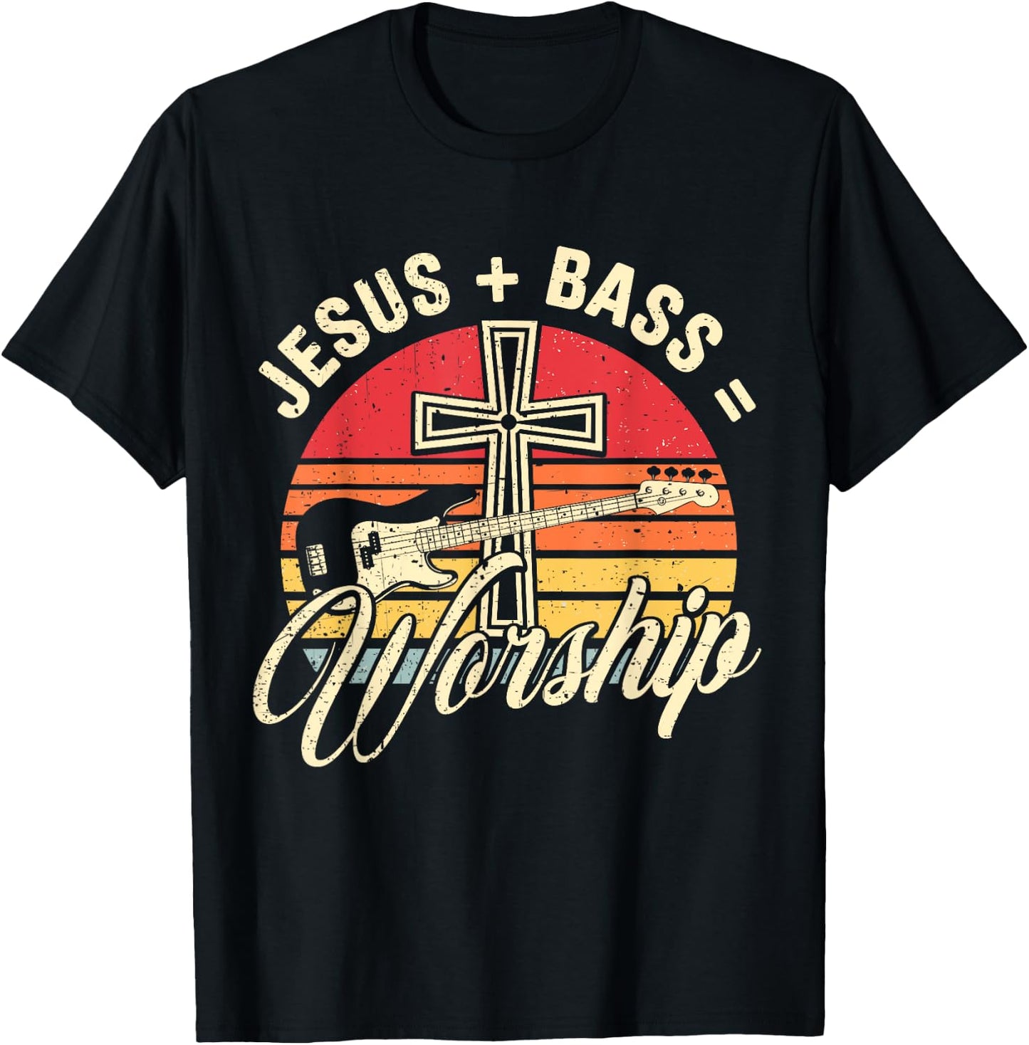 Jesus + Bass = Worship Bass Lover Music Lover Worship T-Shirt - T-Shirt | Black