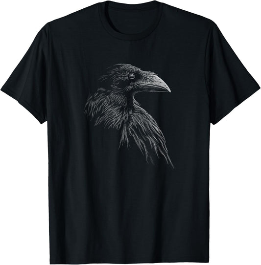 Mystical Black Raven Illustration Goth Viking Crow Artwork T-Shirt - T-Shirt | Black