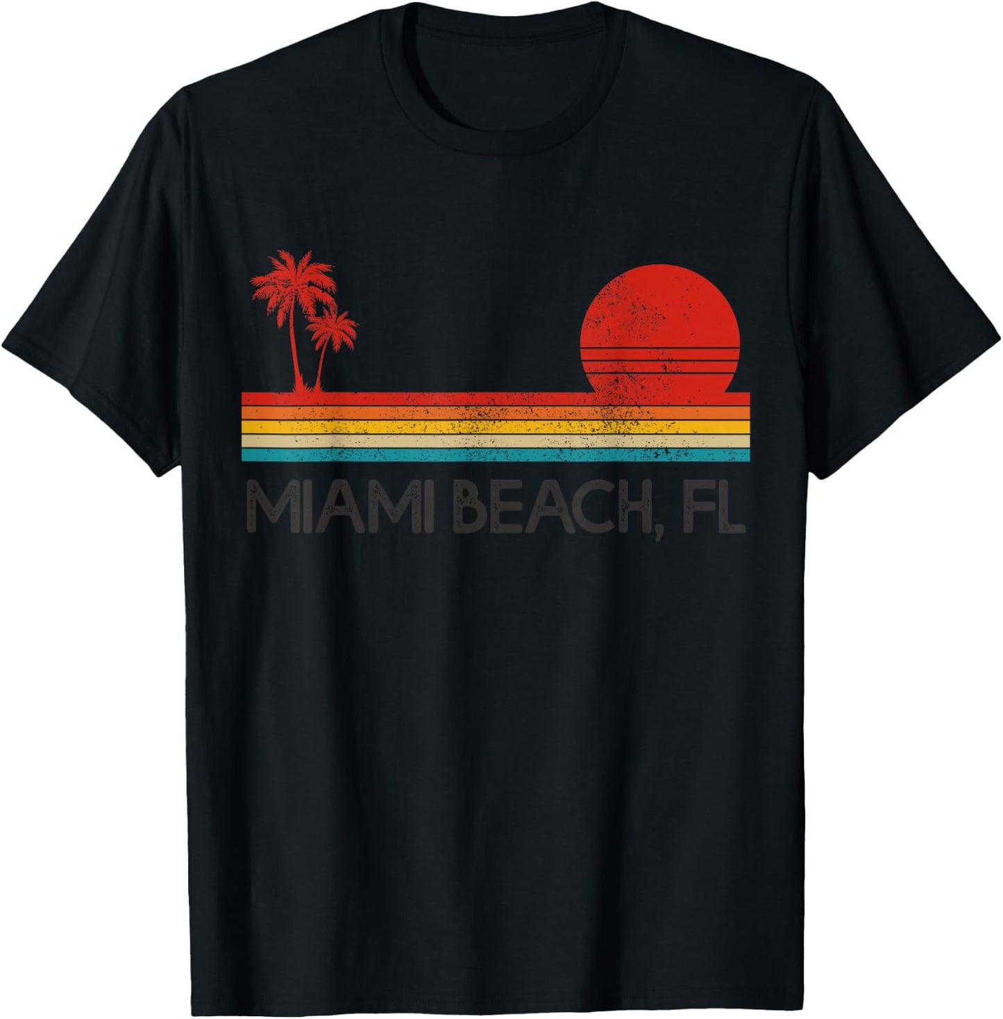 Miami Beach Florida FL Surfer Retro Sunset Vintage T-Shirt - T-Shirt | Black